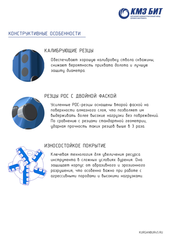 Долото PDC D-295 5-и лопастное, усиленноe